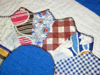 Vintage 30 ' s Grandma ' s Garden Cotton Feed Sack Quilt.  Double Sz.  Hand Quilted 9