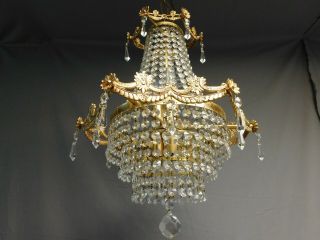 Antique golden brass Basket chandelier 6 lights quality lead crystals 6