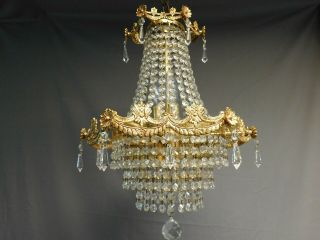 Antique golden brass Basket chandelier 6 lights quality lead crystals 7