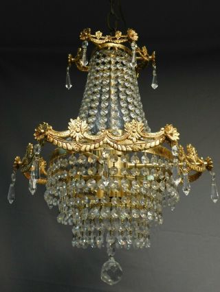 Antique golden brass Basket chandelier 6 lights quality lead crystals 8