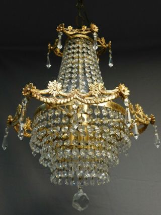 Antique golden brass Basket chandelier 6 lights quality lead crystals 9