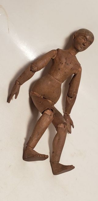 Antique Manaquin - Folk Art - Wood - Careved Body - 7 In - Primiative - 1890? Miniature - 7in