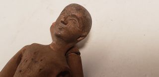 ANTIQUE MANAQUIN - FOLK ART - WOOD - CAREVED BODY - 7 IN - PRIMIATIVE - 1890? MINIATURE - 7IN 4
