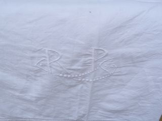 Vintage French 1920 bedding pure linen off white sheet pin tuck & monogram 10