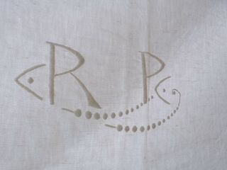 Vintage French 1920 bedding pure linen off white sheet pin tuck & monogram 2