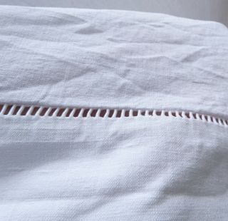 Vintage French 1920 bedding pure linen off white sheet pin tuck & monogram 3