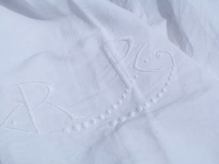 Vintage French 1920 bedding pure linen off white sheet pin tuck & monogram 6