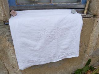 Vintage French 1920 bedding pure linen off white sheet pin tuck & monogram 9