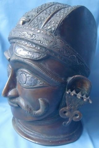 Old brass statue of hindu god shiv face head with copper silver carved figurine 3