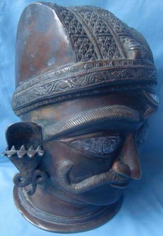 Old brass statue of hindu god shiv face head with copper silver carved figurine 4