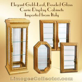 Italian Gold Gilt Rectangular Vitrine Wall Display Curio Cabinet Glass Shelves 4