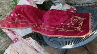 DELICIEUX ANTIQUE FRENCH CHATEAU EMBROIDERED VELVET PORTIERE PELMET VALENCE c188 4