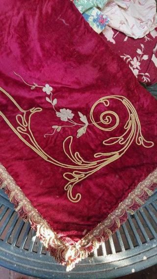 DELICIEUX ANTIQUE FRENCH CHATEAU EMBROIDERED VELVET PORTIERE PELMET VALENCE c188 5