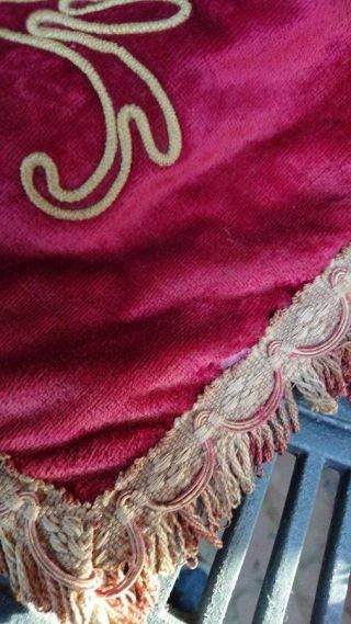 DELICIEUX ANTIQUE FRENCH CHATEAU EMBROIDERED VELVET PORTIERE PELMET VALENCE c188 9