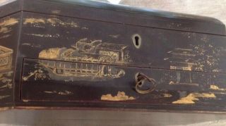 Rare Antique Early 1800s Chinese Oriental Lacquer Fitted Sewing Box / Work Box 10