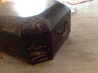 Rare Antique Early 1800s Chinese Oriental Lacquer Fitted Sewing Box / Work Box 6