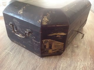 Rare Antique Early 1800s Chinese Oriental Lacquer Fitted Sewing Box / Work Box 7