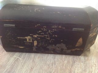 Rare Antique Early 1800s Chinese Oriental Lacquer Fitted Sewing Box / Work Box 8