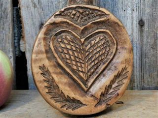 Antique Primitive Carved HEART Lollipop Butter Print Press Mold Folk Art 2