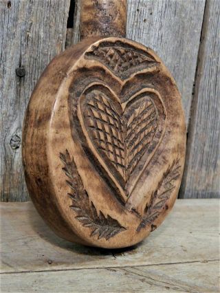 Antique Primitive Carved HEART Lollipop Butter Print Press Mold Folk Art 3