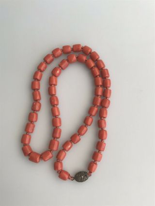 Chinese Salmon Coral Bead Necklace 77.  4 Grams
