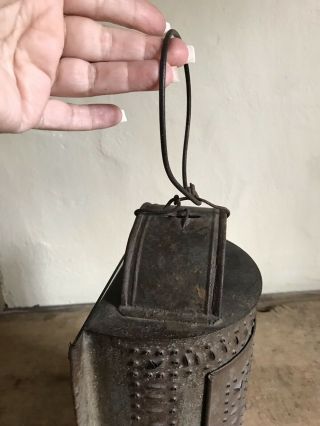 Early Antique Punched Tin Half Round Hanging Candle Lantern Lighting AAFA Revere 12