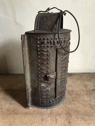 Early Antique Punched Tin Half Round Hanging Candle Lantern Lighting Aafa Revere
