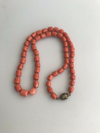 Chinese Salmon Coral Bead Necklace 80.  5 Grams