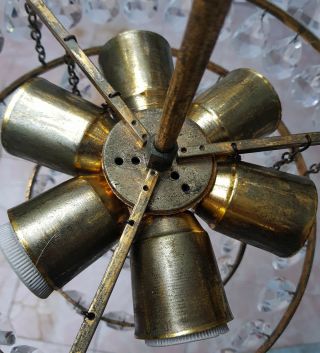 Antique French Basket Style Brass & Crystals LARGE Chandelier from 1950 ' s 5