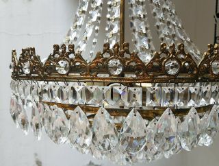 Antique French Basket Style Brass & Crystals LARGE Chandelier from 1950 ' s 7