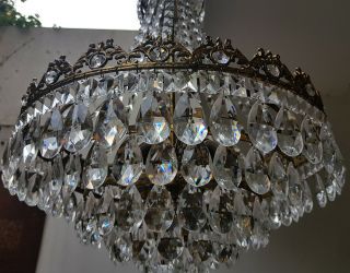 Antique French Basket Style Brass & Crystals LARGE Chandelier from 1950 ' s 8