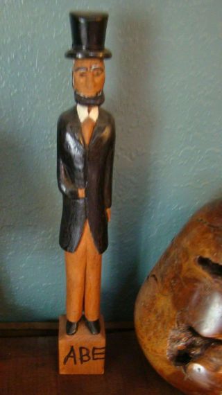 Antique Kansas Abraham Lincoln Hand Carved Wood Sculpture Folk Art Figurine
