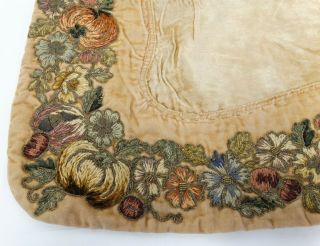 Vtg 1920 ' s VELVET FLORAL BOUDOIR PILLOW METALLIC VELVET THREAD EMBROIDERY 2