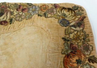 Vtg 1920 ' s VELVET FLORAL BOUDOIR PILLOW METALLIC VELVET THREAD EMBROIDERY 5