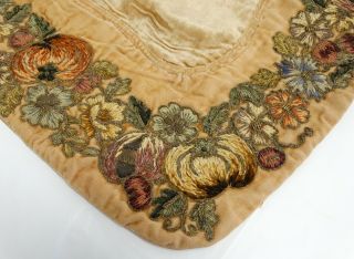 Vtg 1920 ' s VELVET FLORAL BOUDOIR PILLOW METALLIC VELVET THREAD EMBROIDERY 6