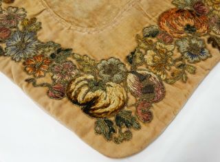 Vtg 1920 ' s VELVET FLORAL BOUDOIR PILLOW METALLIC VELVET THREAD EMBROIDERY 7