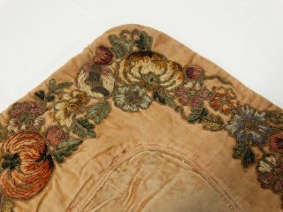 Vtg 1920 ' s VELVET FLORAL BOUDOIR PILLOW METALLIC VELVET THREAD EMBROIDERY 9