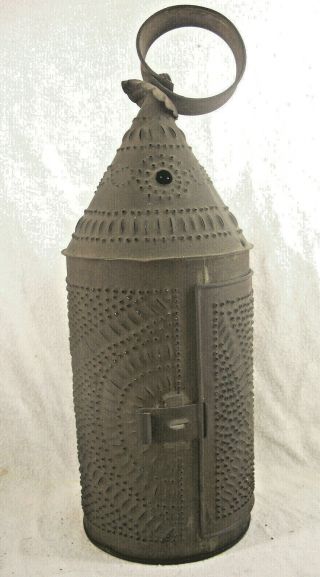 19th C.  Punched Tin Barn Candle Lantern.  Sometimes Called Paul Revere Aafa