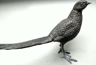 Exquisite Vintage Cast Bronze Pheasant Sculpture Bird Hunting Mantle/Centerpiece 2