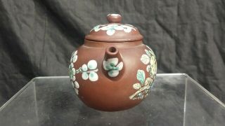 Antique Chinese yixing enamelled teapot 4