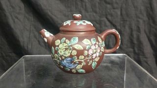 Antique Chinese yixing enamelled teapot 5
