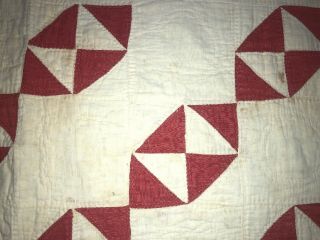 RARE Vintage Pre - 30s Red & White Hourglass Design Antique Quilt - Hand Stitched 2
