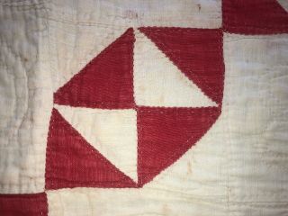 RARE Vintage Pre - 30s Red & White Hourglass Design Antique Quilt - Hand Stitched 3