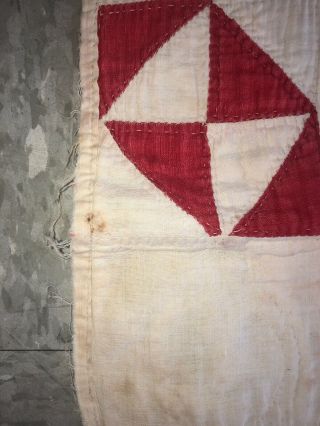 RARE Vintage Pre - 30s Red & White Hourglass Design Antique Quilt - Hand Stitched 4