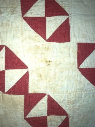 RARE Vintage Pre - 30s Red & White Hourglass Design Antique Quilt - Hand Stitched 5
