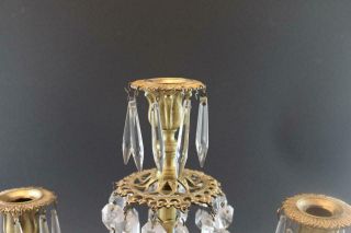 Pair Antique French Gilt Bronze Patina Candelabra w/ Cut Crystal Glass Prisms 11