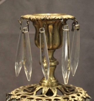 Pair Antique French Gilt Bronze Patina Candelabra w/ Cut Crystal Glass Prisms 3