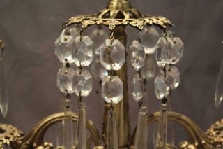 Pair Antique French Gilt Bronze Patina Candelabra w/ Cut Crystal Glass Prisms 5