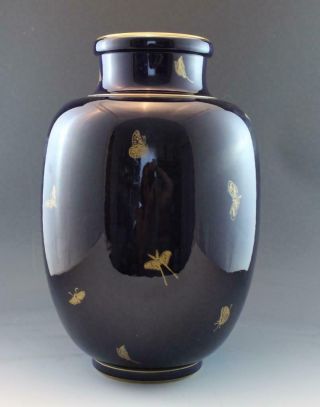Vintage French Sevres Large Porcelain Vase Cobalt Blue & Gold Butterflies Signed