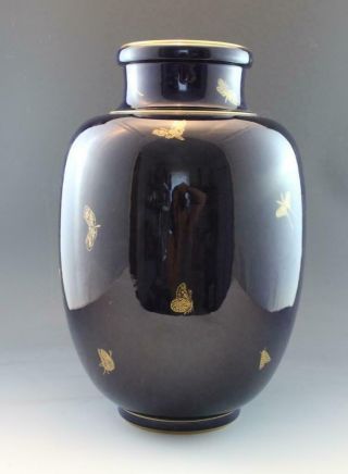 Vintage French Sevres Large Porcelain Vase Cobalt Blue & Gold Butterflies Signed 3